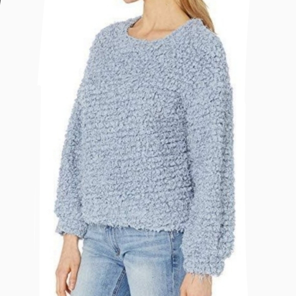 Vince Camuto Top Textured Eyelash Pullover Mock Neck Long Sleeve Grey Blue M NWT - Picture 4 of 8